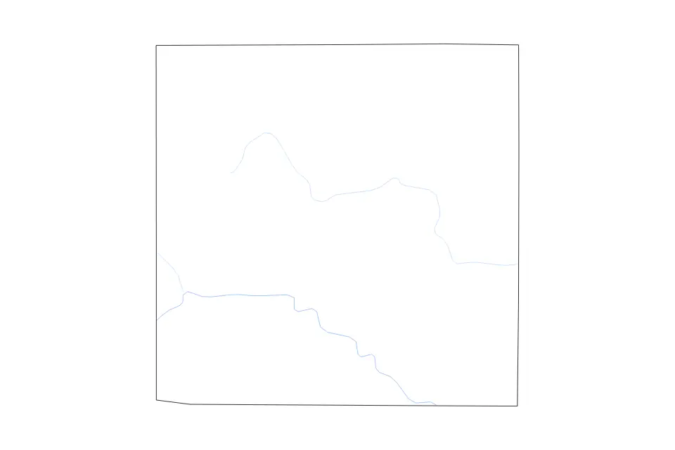 Outline map of Kent County, Texas with subdivision borders and rivers.