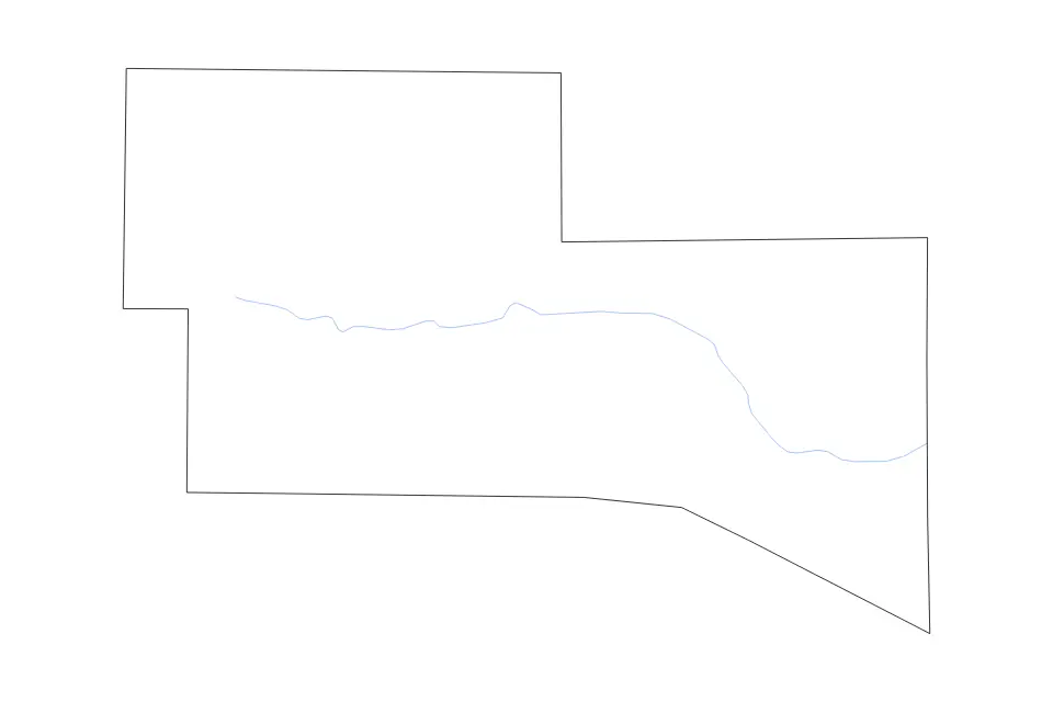 Outline map of Kerr County, Texas with subdivision borders and rivers.