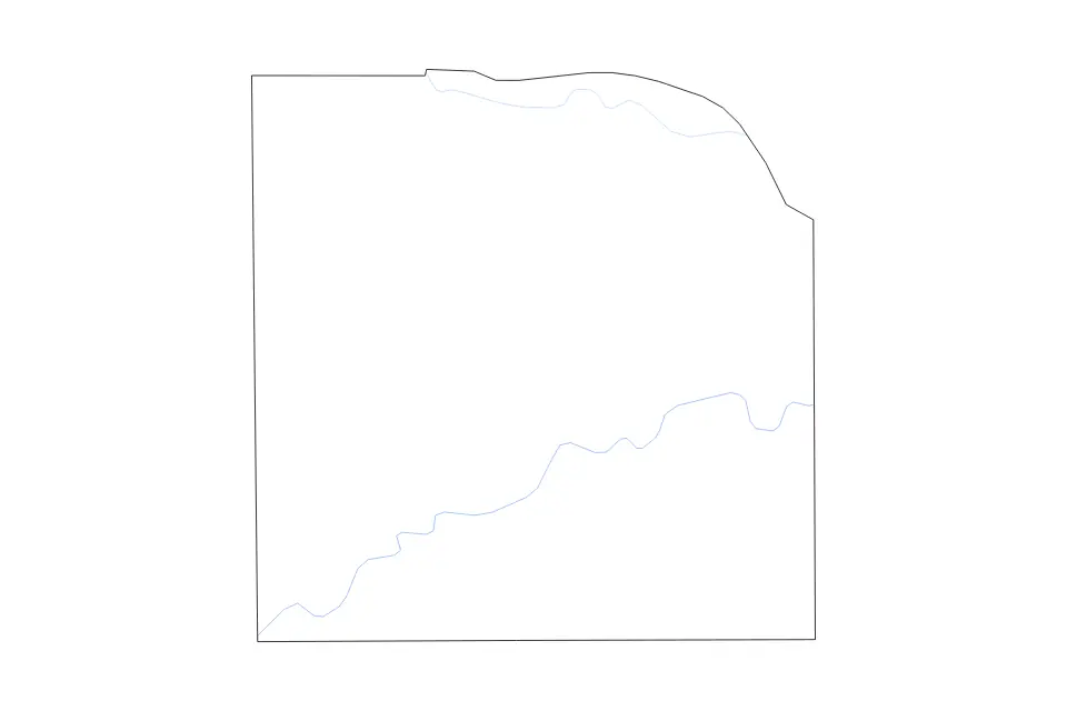 Outline map of Knox County, Texas with subdivision borders and rivers.