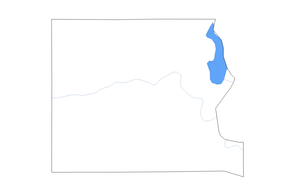 Outline map of Llano County, Texas with subdivision borders and major lakes and rivers.