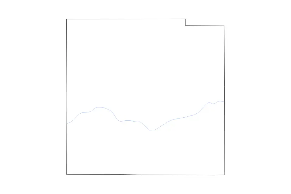 Outline map of Mason County, Texas with subdivision borders and rivers.