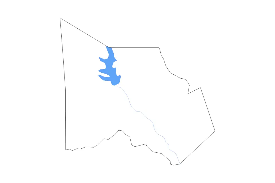 Outline map of Montgomery County, Texas with subdivision borders and major lakes and rivers.