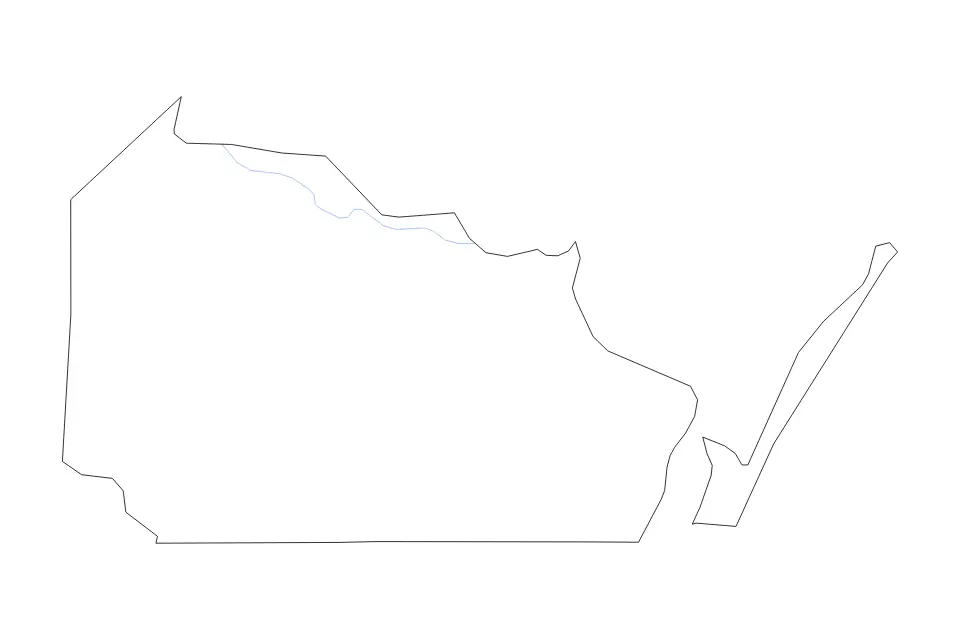 Outline map of Nueces County, Texas with subdivision borders and rivers.