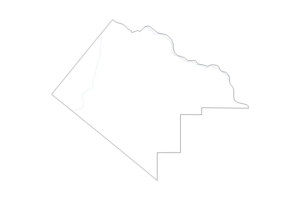 Outline map of Pecos County, Texas with subdivision borders and rivers.