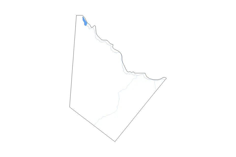 Outline map of Reeves County, Texas with subdivision borders and major lakes and rivers.