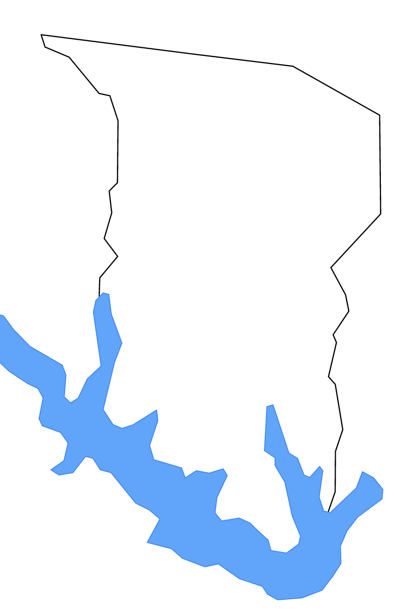 Mapa de contorno de San Augustine, Texas con lagos.