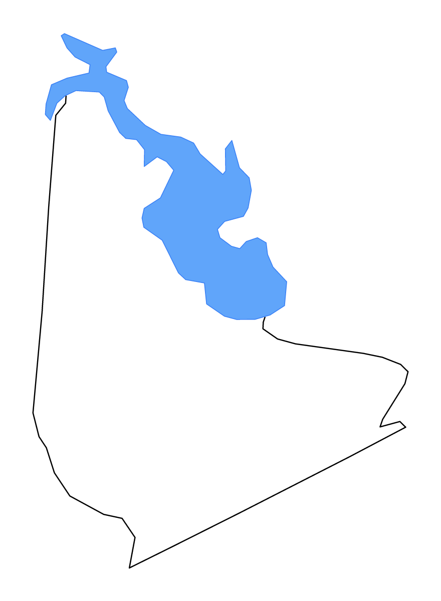 Mapa de contorno de San Jacinto, Texas con lagos y ríos.