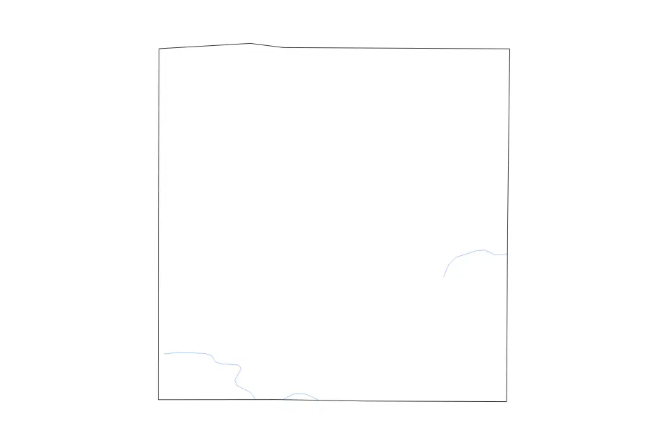 Outline map of Scurry County, Texas with subdivision borders and rivers.