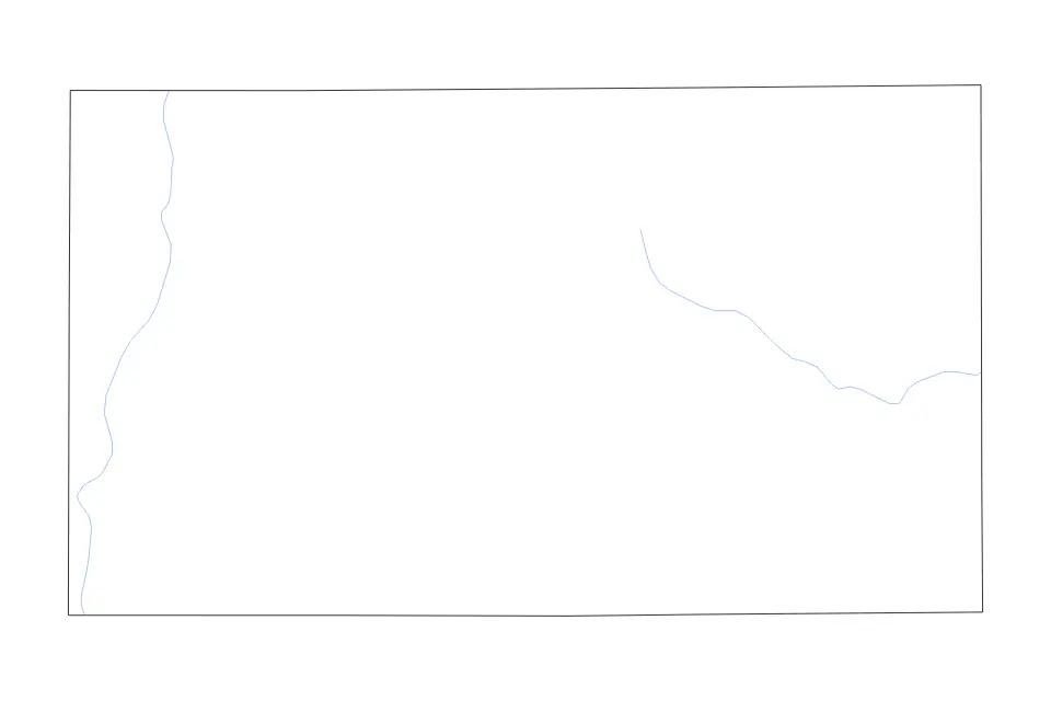Outline map of Sutton County, Texas with subdivision borders and rivers.