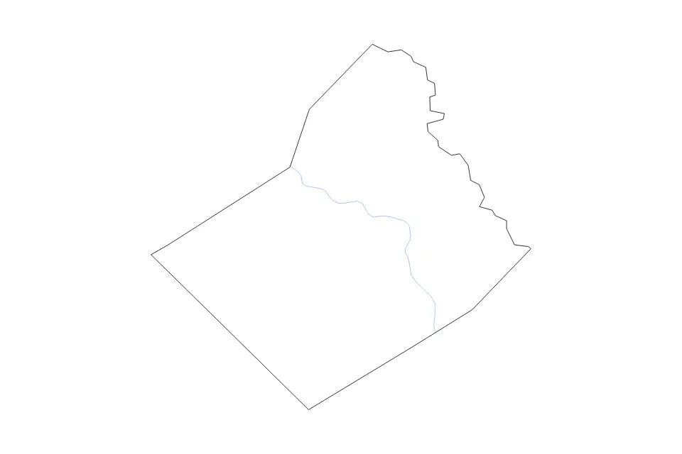 Outline map of Wharton County, Texas with subdivision borders and rivers.
