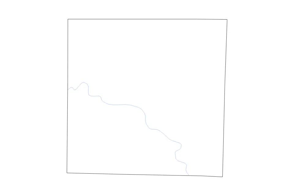 Outline map of Wise County, Texas with subdivision borders and rivers.