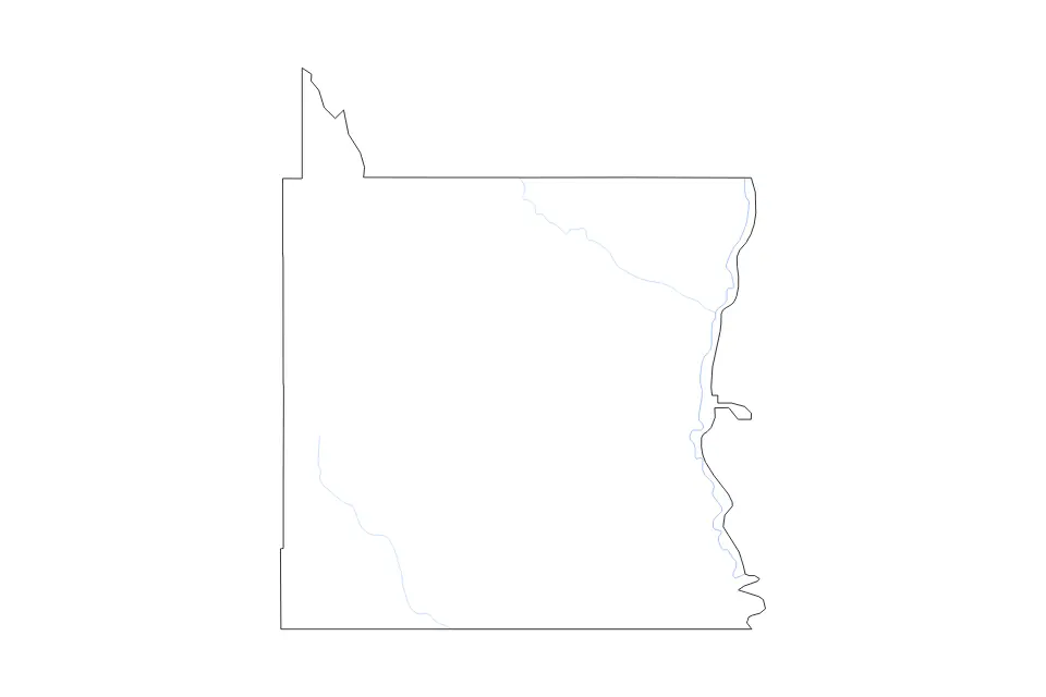 Outline map of Emery County, Utah with subdivision borders and rivers.