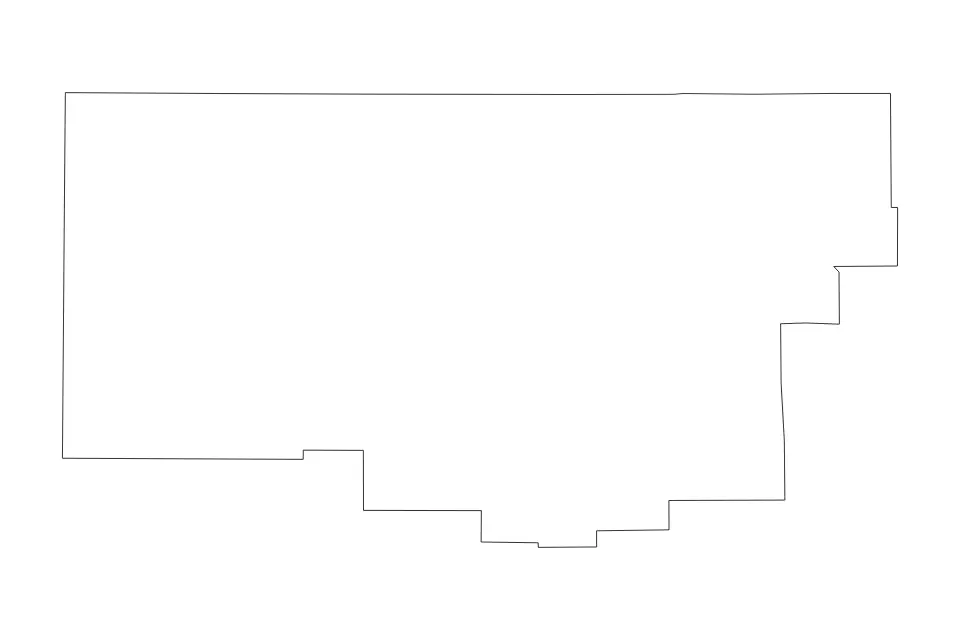 Outline map of Iron County, Utah with subdivision borders.