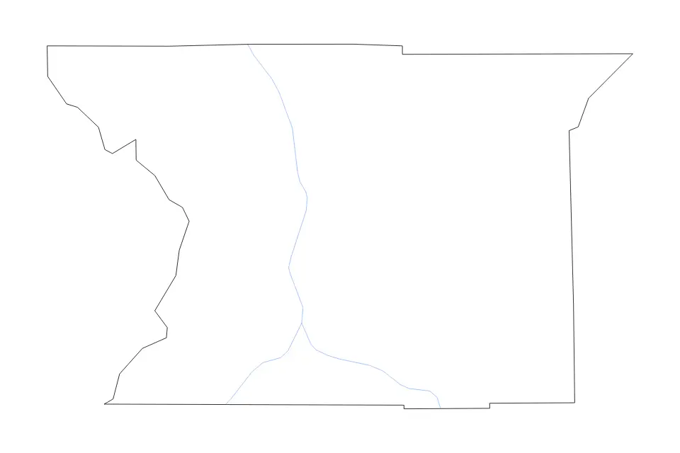 Outline map of Piute County, Utah with subdivision borders and rivers.