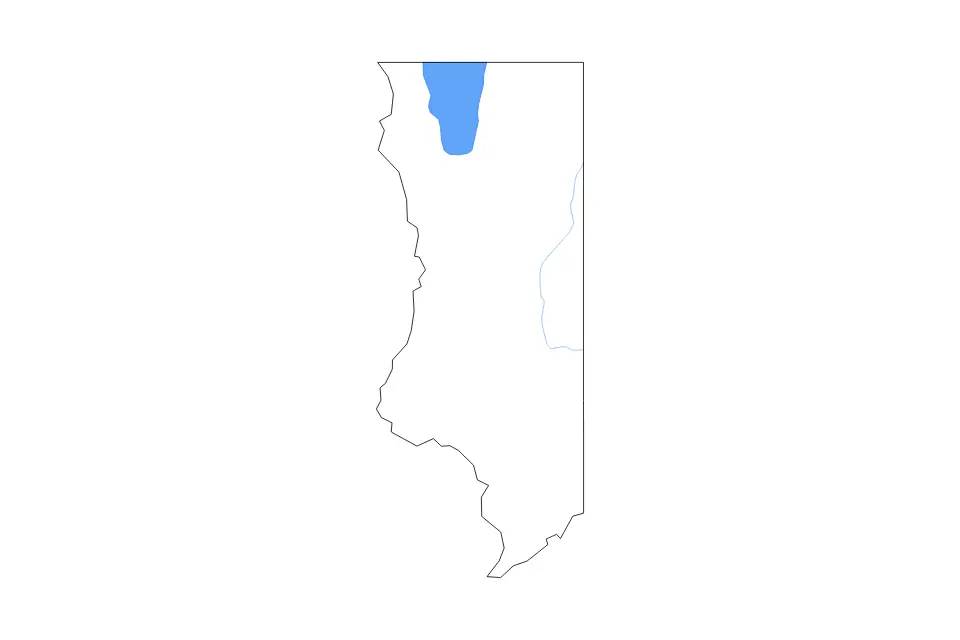 Outline map of Rich County, Utah with subdivision borders and major lakes and rivers.