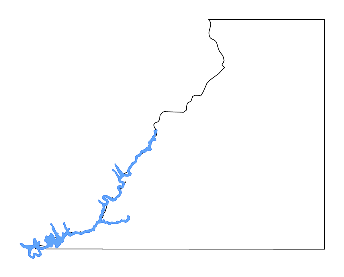 Mapa de contorno de San Juan, Utah con lagos y ríos.