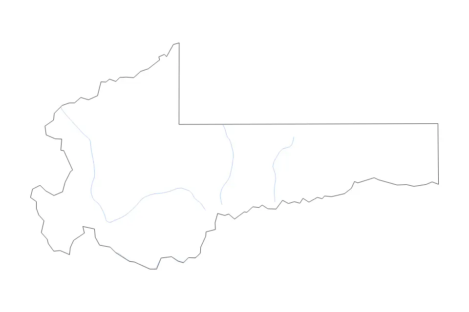 Outline map of Summit County, Utah with subdivision borders and rivers.