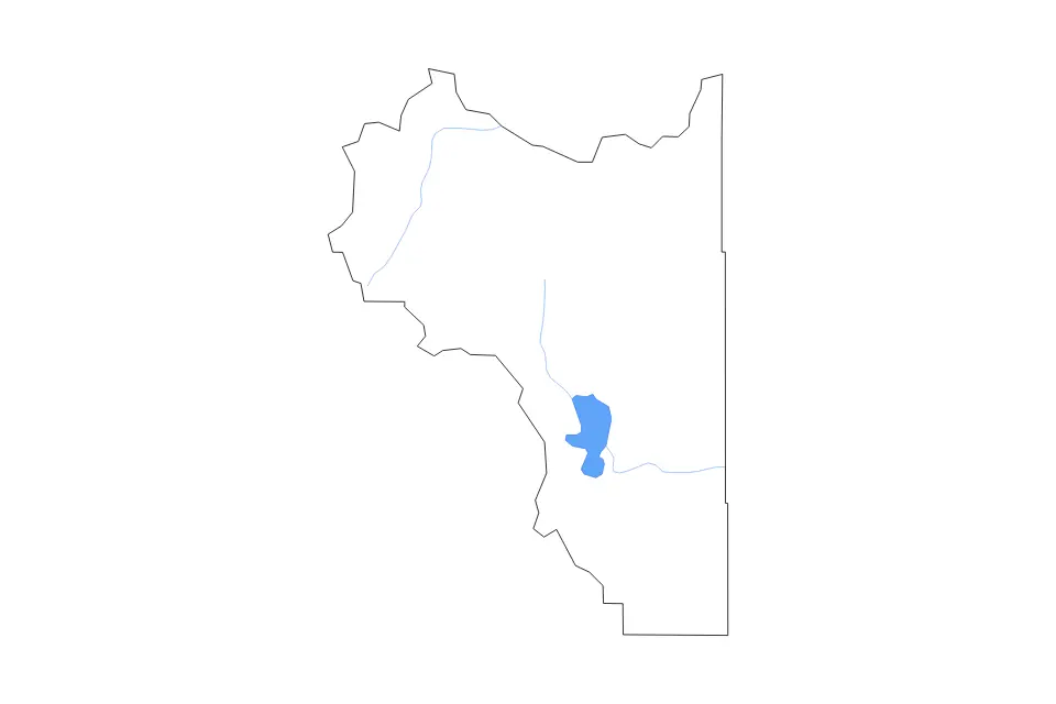 Outline map of Wasatch County, Utah with subdivision borders and major lakes and rivers.