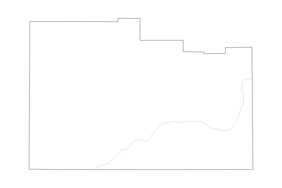 Outline map of Washington County, Utah with subdivision borders and rivers.