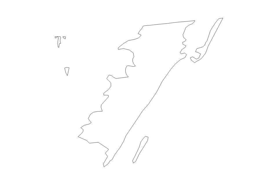 Outline map of Accomack County, Virginia with subdivision borders.