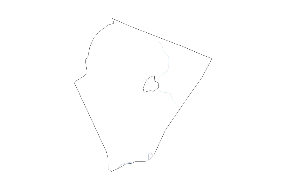 Outline map of Albemarle County, Virginia with subdivision borders and rivers.