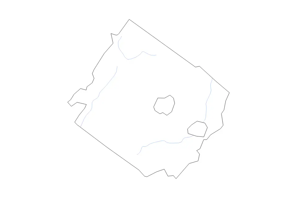 Outline map of Augusta County, Virginia with subdivision borders and rivers.