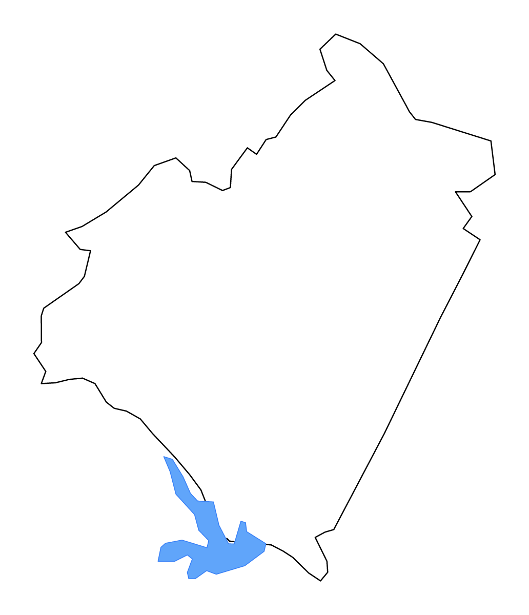 Mapa de contorno de Bedford, Virginia con lagos y ríos.