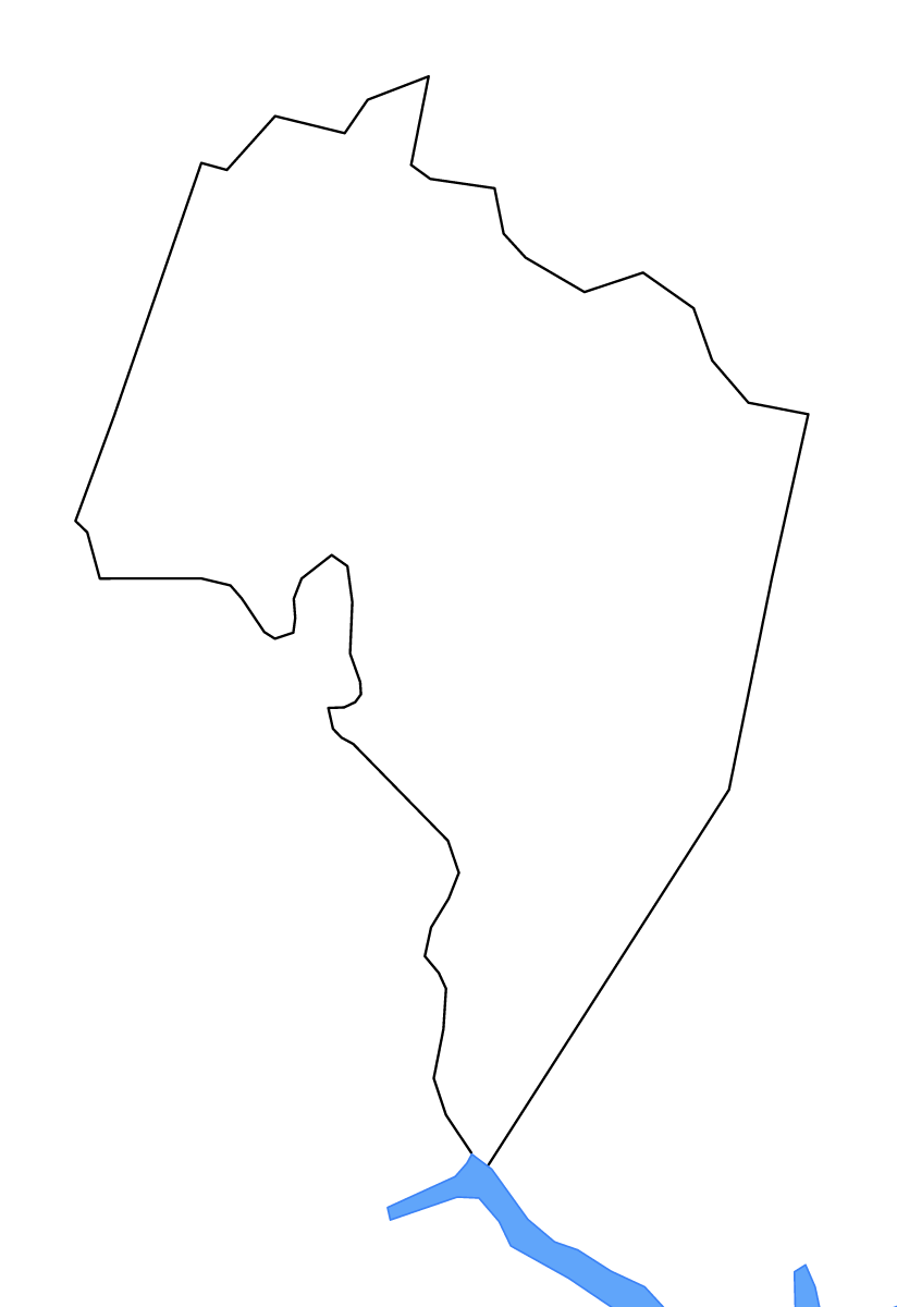 Mapa de contorno de Charlotte, Virginia con lagos y ríos.