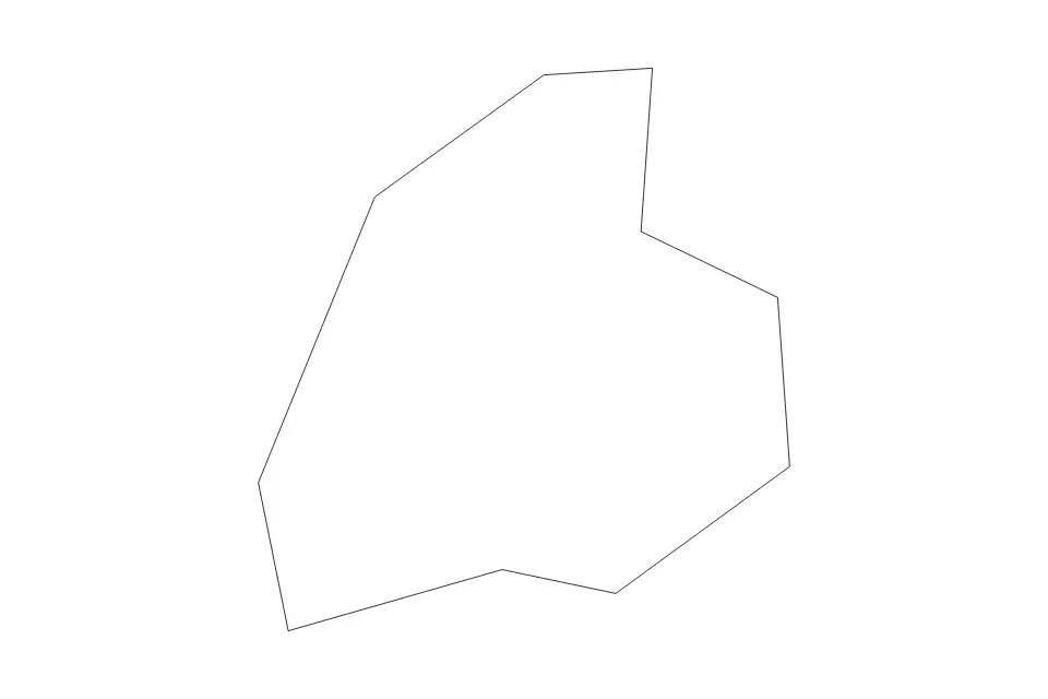 Outline map of Charlottesville City, Virginia with subdivision borders.