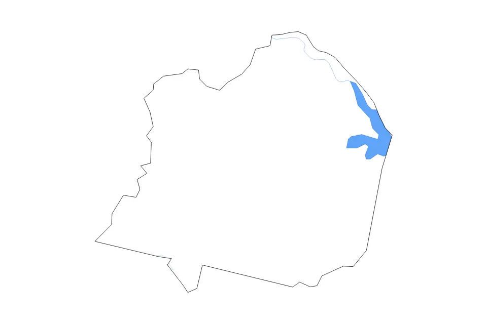 Outline map of Franklin County, Virginia with subdivision borders and major lakes and rivers.