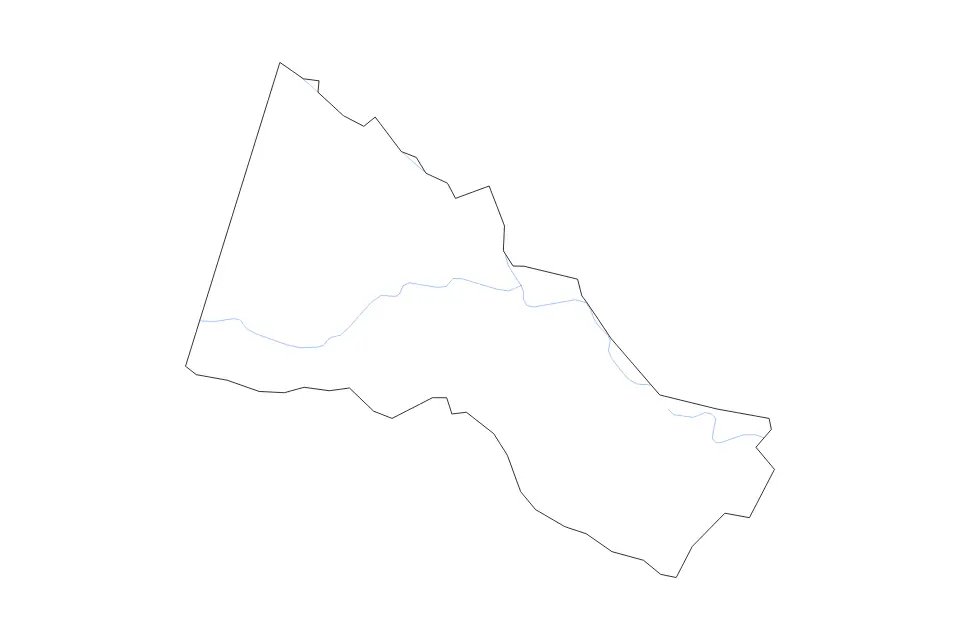 Outline map of Hanover County, Virginia with subdivision borders and rivers.