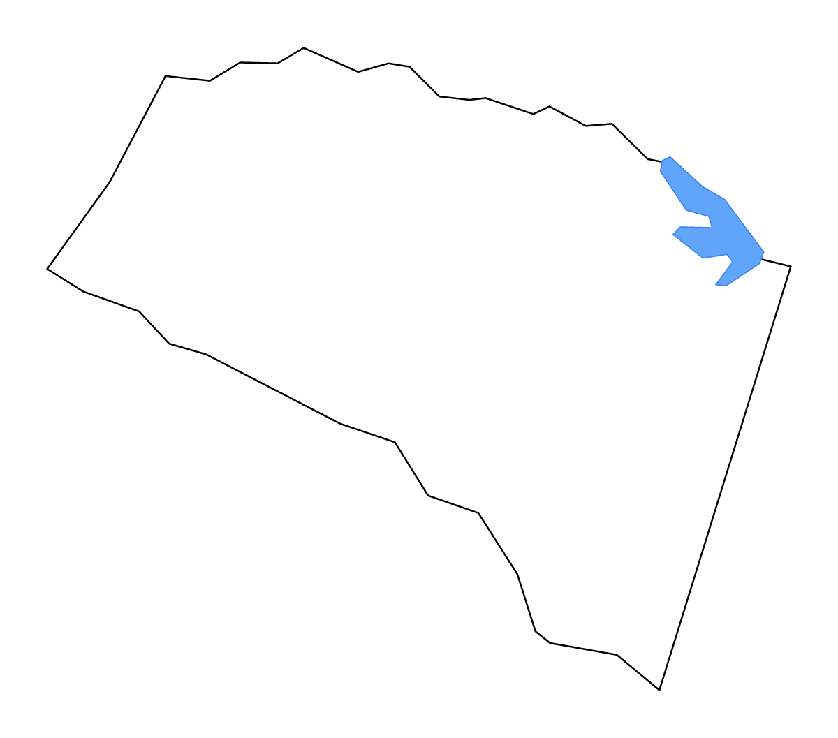 Outline map of Louisa County, Virginia with lakes and rivers.