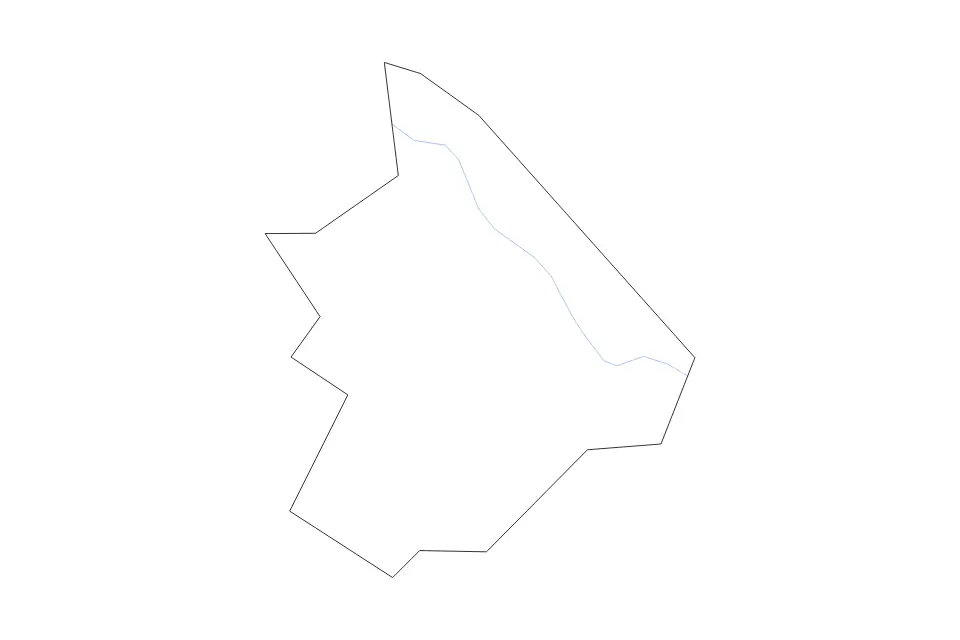 Outline map of Lynchburg City, Virginia with subdivision borders and rivers.