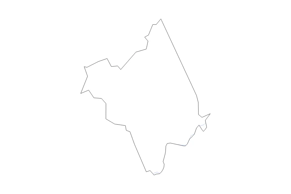 Outline map of Nelson County, Virginia with subdivision borders and rivers.