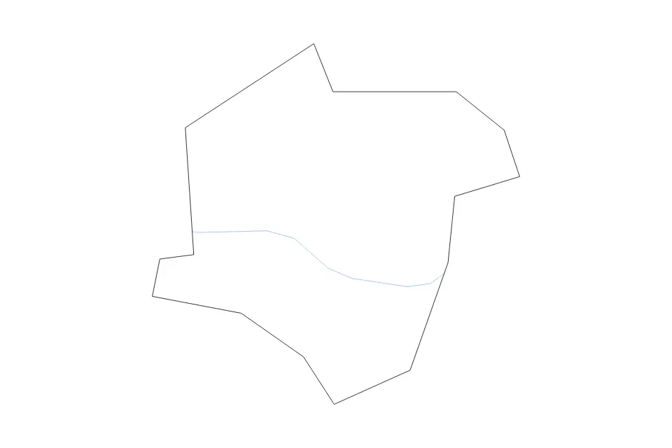 Outline map of Roanoke City, Virginia with subdivision borders and rivers.