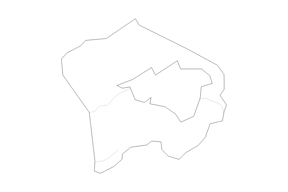 Outline map of Roanoke County, Virginia with subdivision borders and rivers.