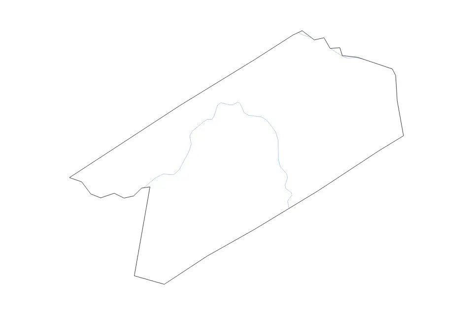 Outline map of Sussex County, Virginia with subdivision borders and rivers.