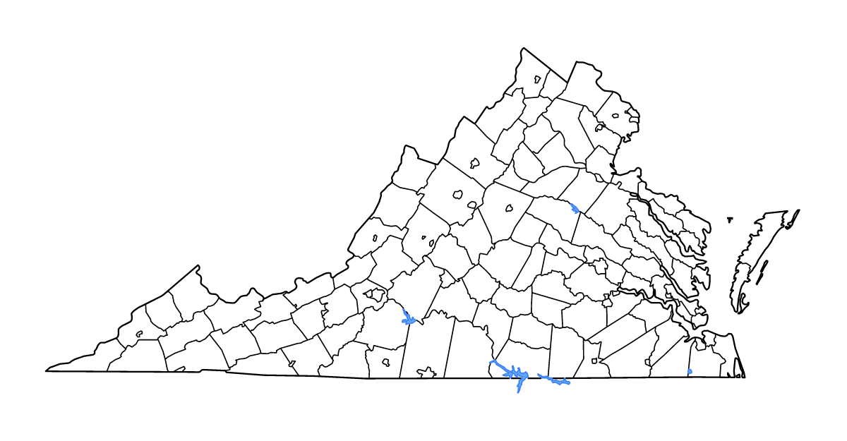 Carte de contour de Virginia, United States avec limites administratives internes, lacs et rivières.