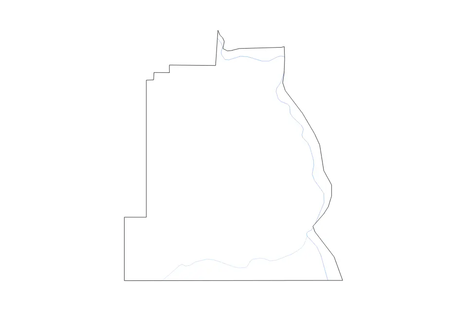 Outline map of Asotin County, Washington with subdivision borders and rivers.