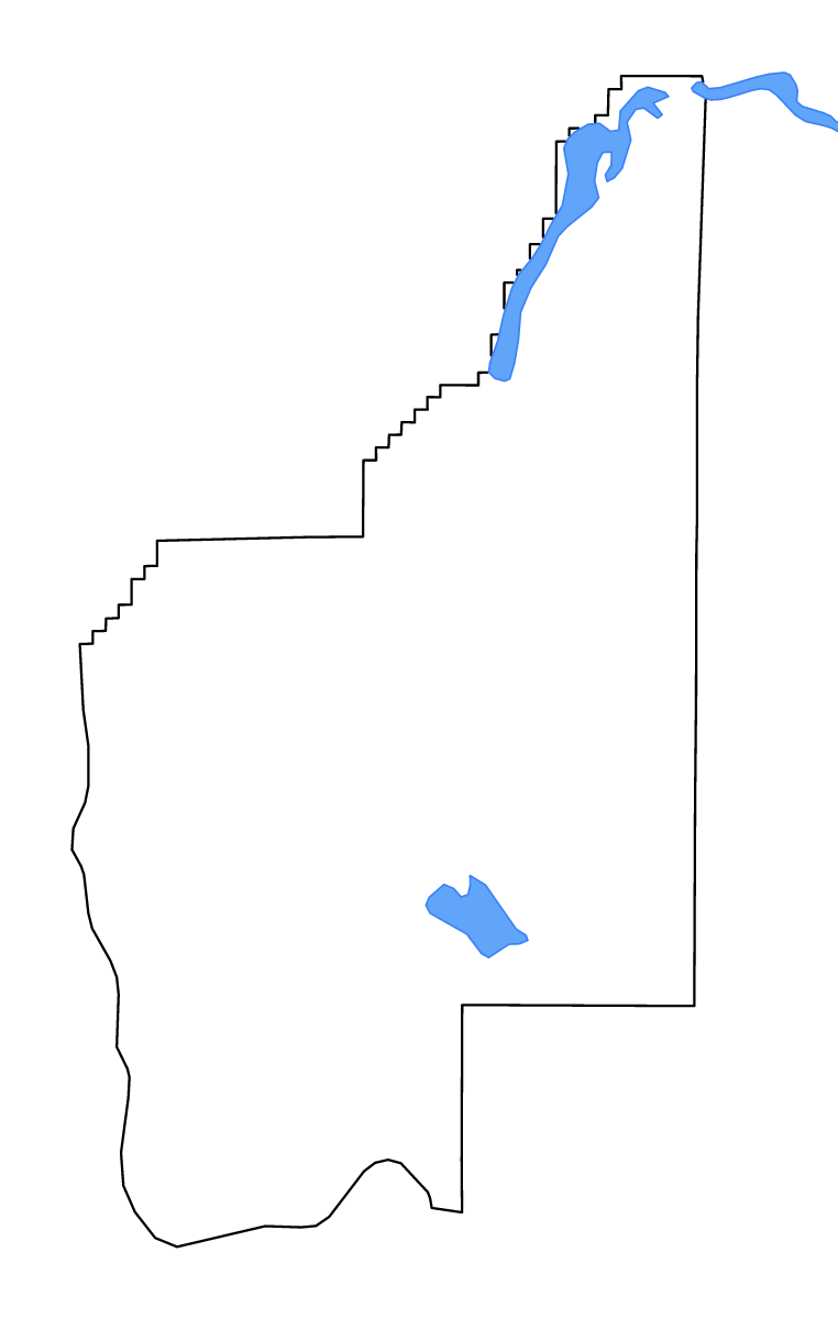 Mapa de contorno de Grant, Washington con lagos y ríos.