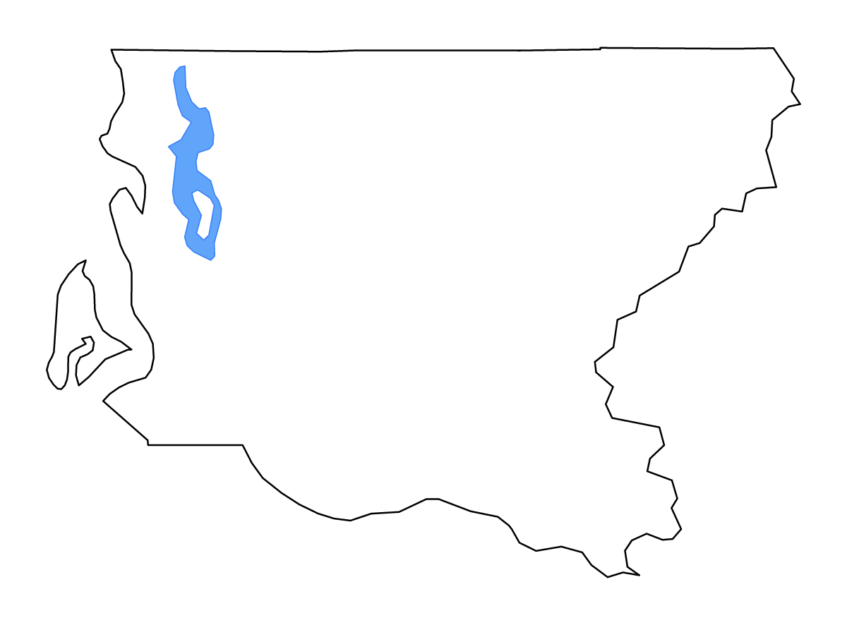 Mapa de contorno de King, Washington con lagos y ríos.