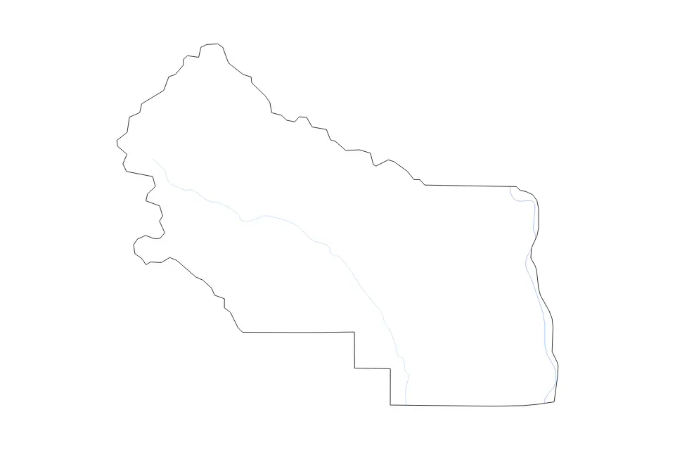 Outline map of Kittitas County, Washington with subdivision borders and rivers.