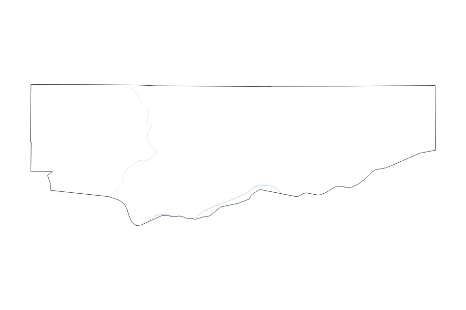 Outline map of Klickitat County, Washington with subdivision borders and rivers.