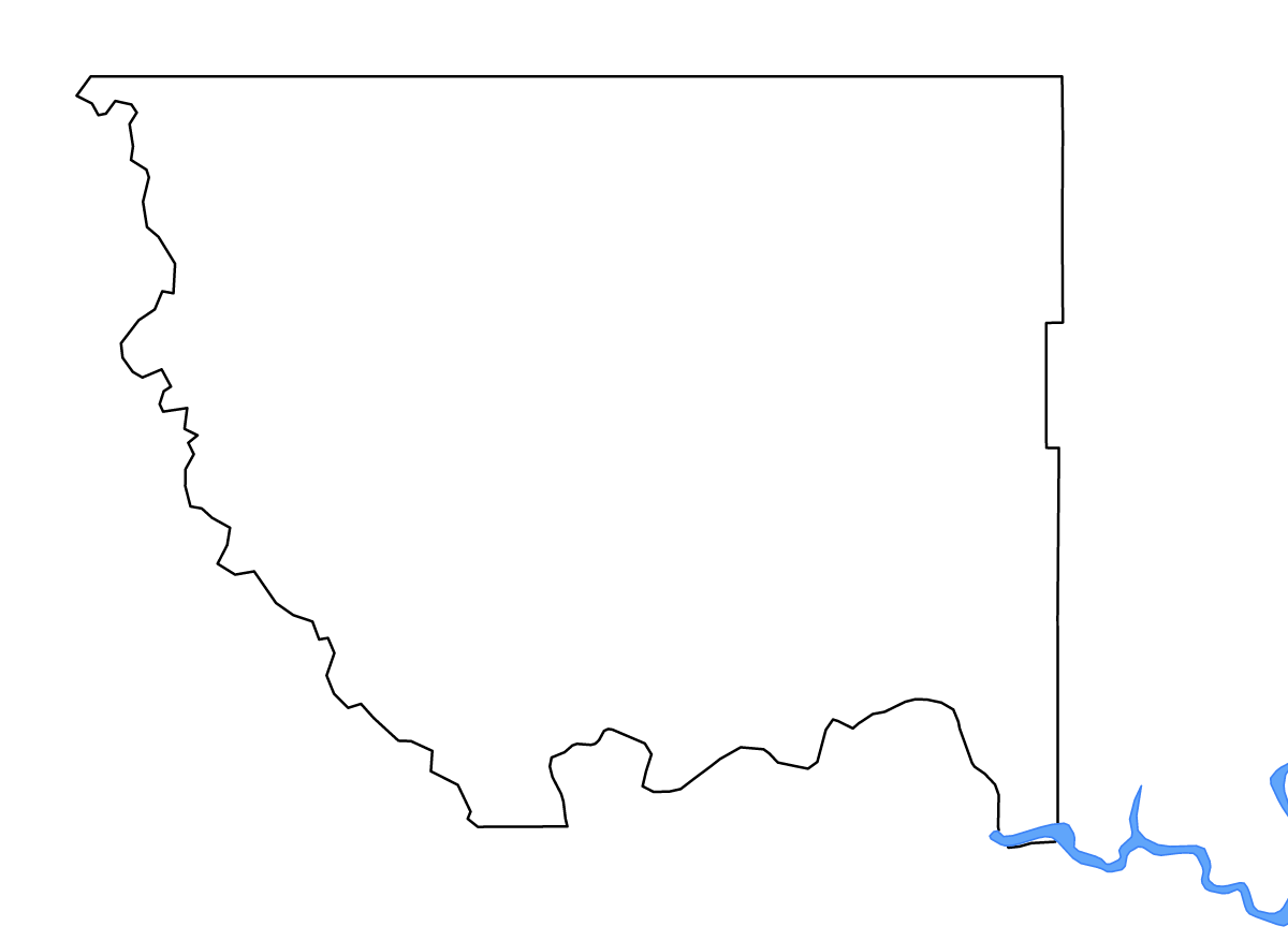 Outline map of Okanogan County, Washington with lakes and rivers.