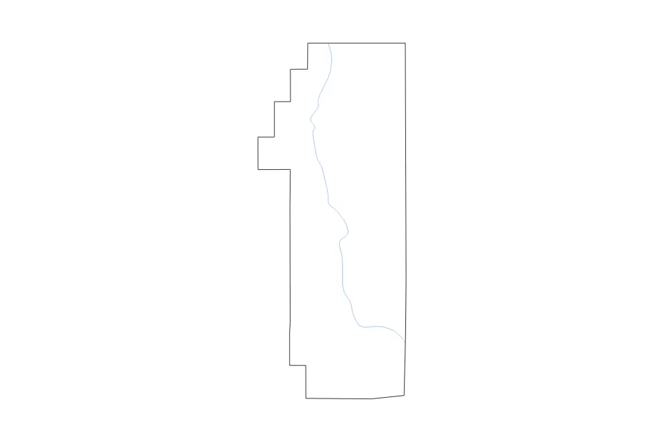 Outline map of Pend Oreille County, Washington with subdivision borders and rivers.