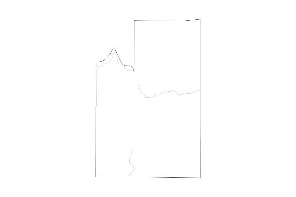 Outline map of Spokane County, Washington with subdivision borders and rivers.