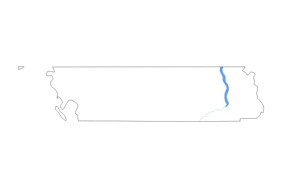 Outline map of Whatcom County, Washington with subdivision borders and major lakes and rivers.