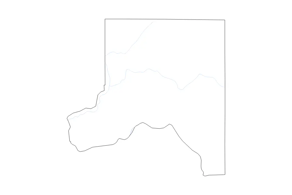Outline map of Whitman County, Washington with subdivision borders and rivers.