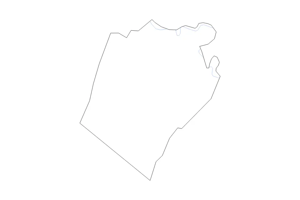 Outline map of Berkeley County, West Virginia with subdivision borders and rivers.