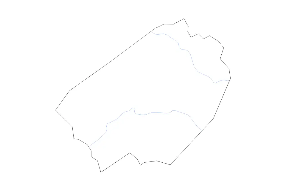 Outline map of Braxton County, West Virginia with subdivision borders and rivers.